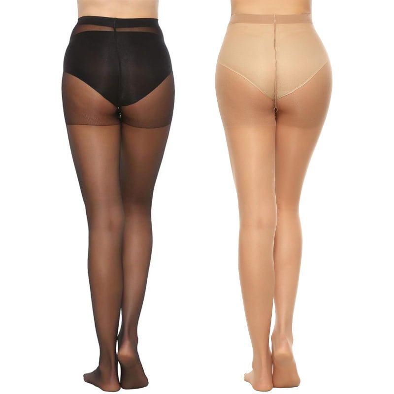 MANZI 6 Pairs 20D Women's Sheer Tights Ultra Thin High Waist Pantyhose Thigh Stockings, NaturalBlack M - Image 2